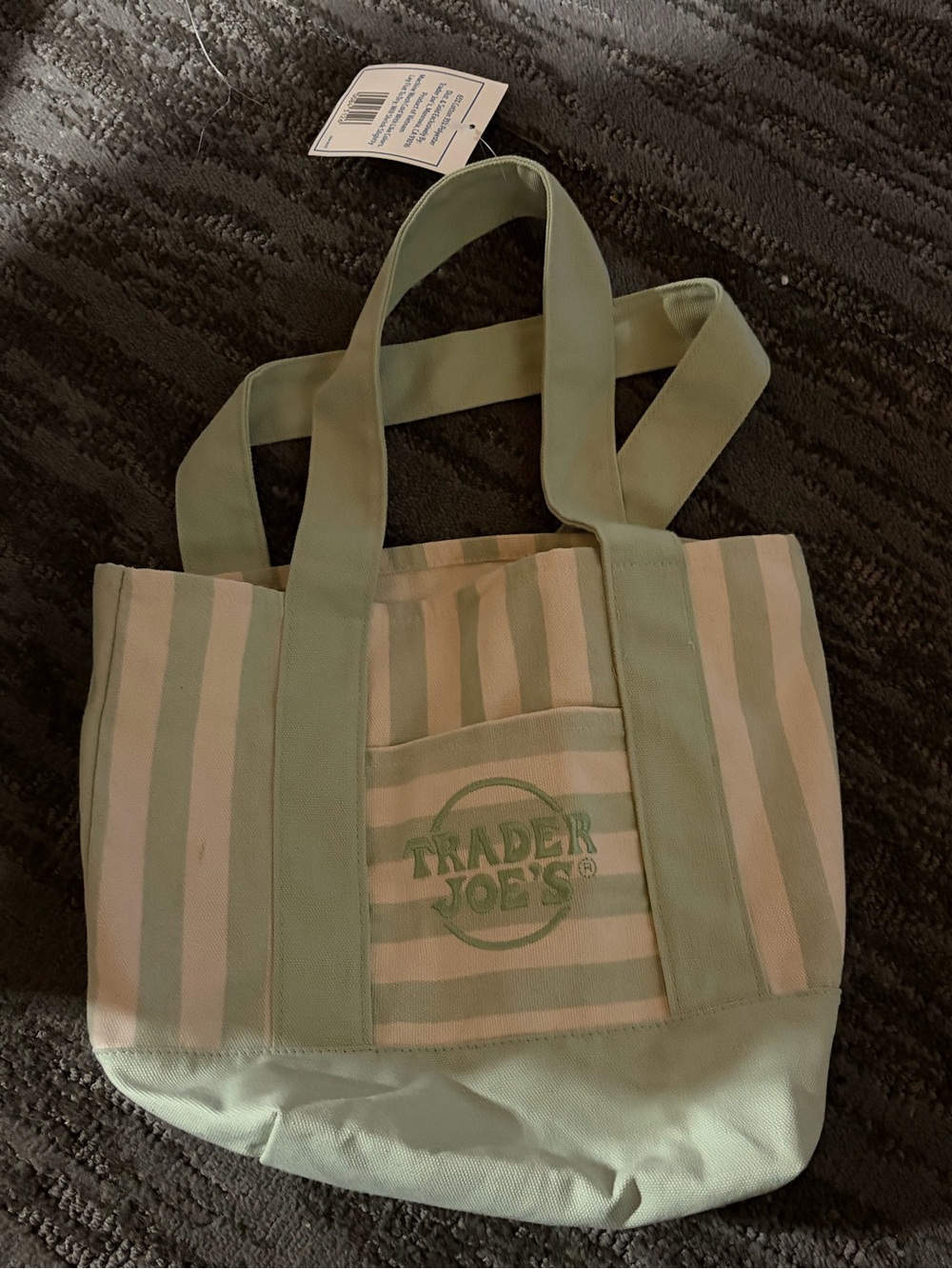 Trader Joe's Mint Green Stripe Canvas Tote